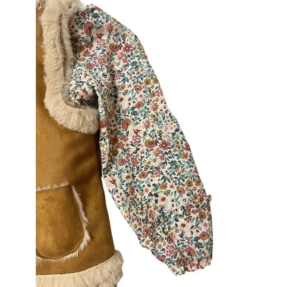 Haute Hippie Dress And Faux Fur Suede Vest Size 5T Ditsy Micro Floral Pink